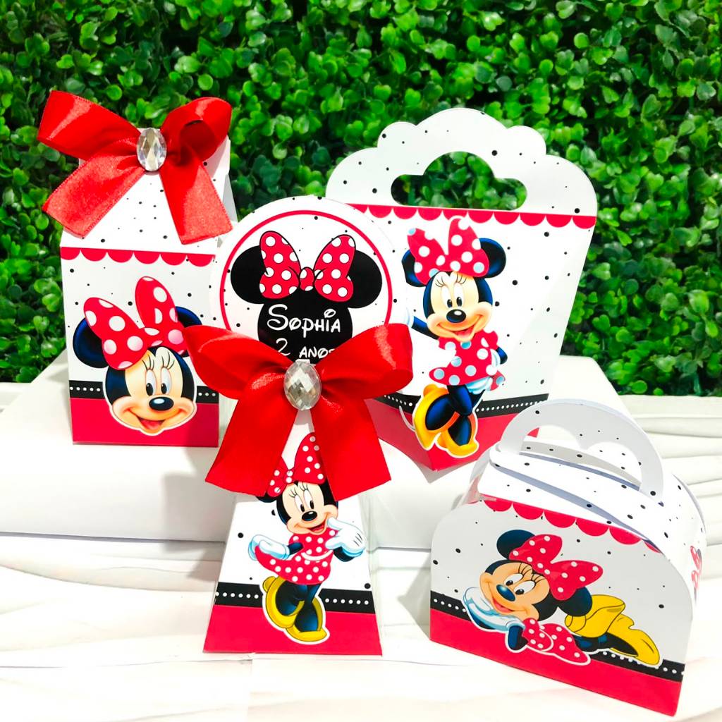 Kit Caixas Personalizadas MINNIE VERMELHA Lembrancinhas Festa Infantil Aniversário Desmontadas