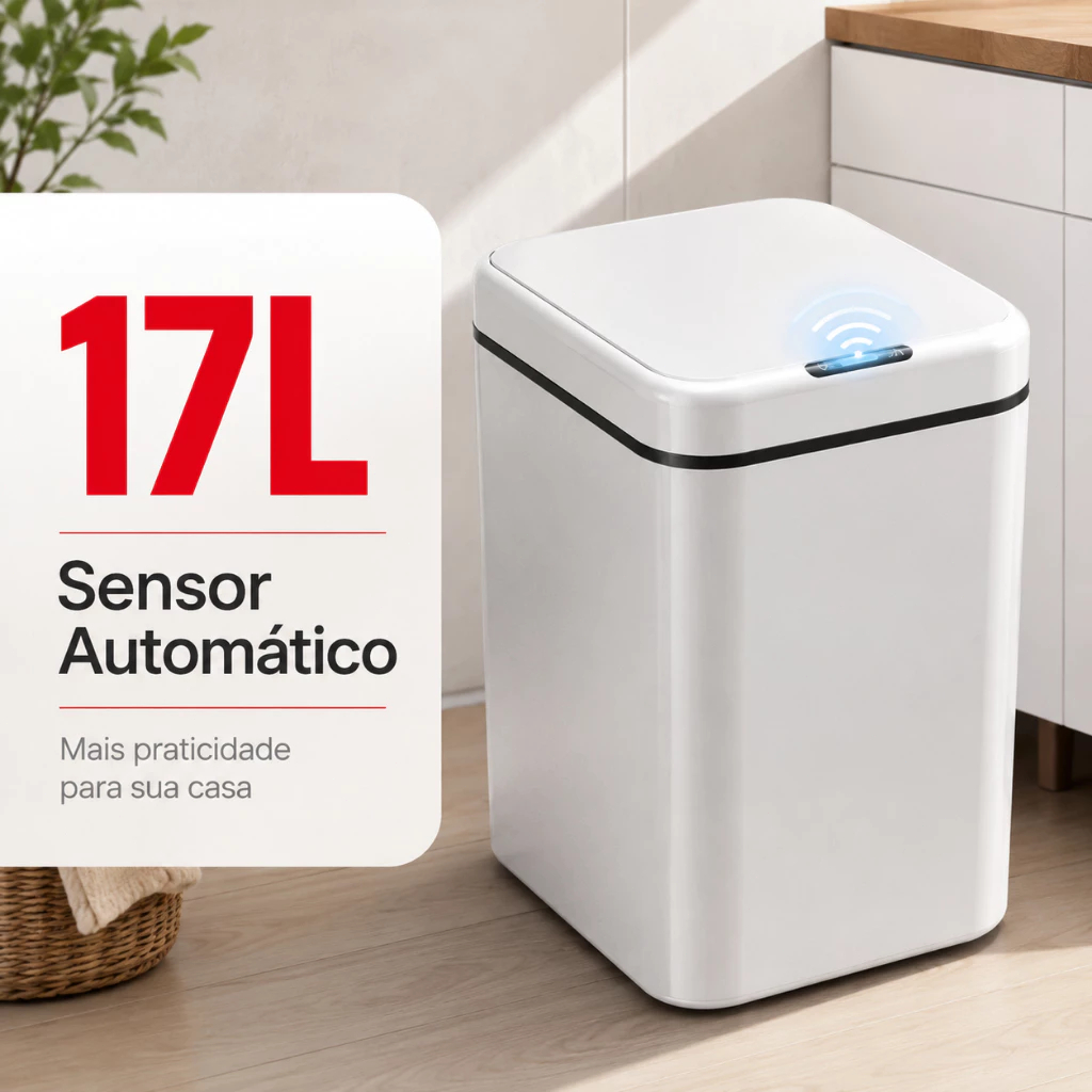 Lixeira Automática 17L/21L com Sensor de Movimento, Sem Toque, para Cozinha e Banheiro