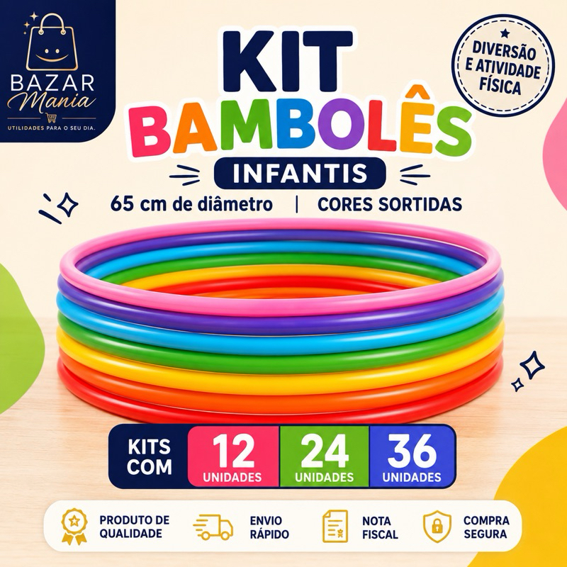 Kit Bambolês Infantis 65cm 12/24/36 Recreação, Festa e Atividade Física