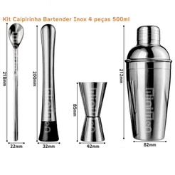 Kit Caipirinha Bartender Inox 4 peças 500ml