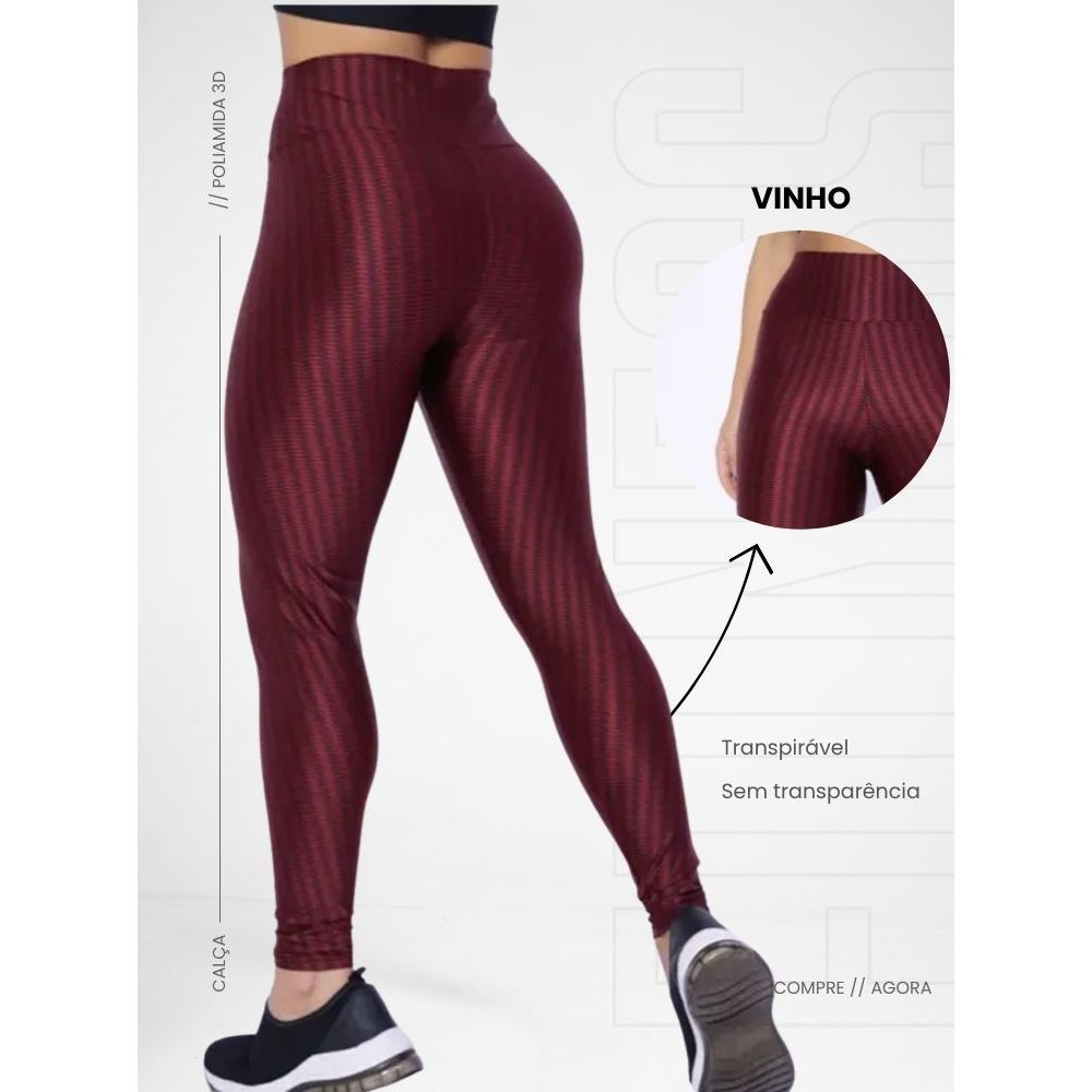 Calça Legging 3d Poliamida Cós Alto Fitness Academia Sem Transparência