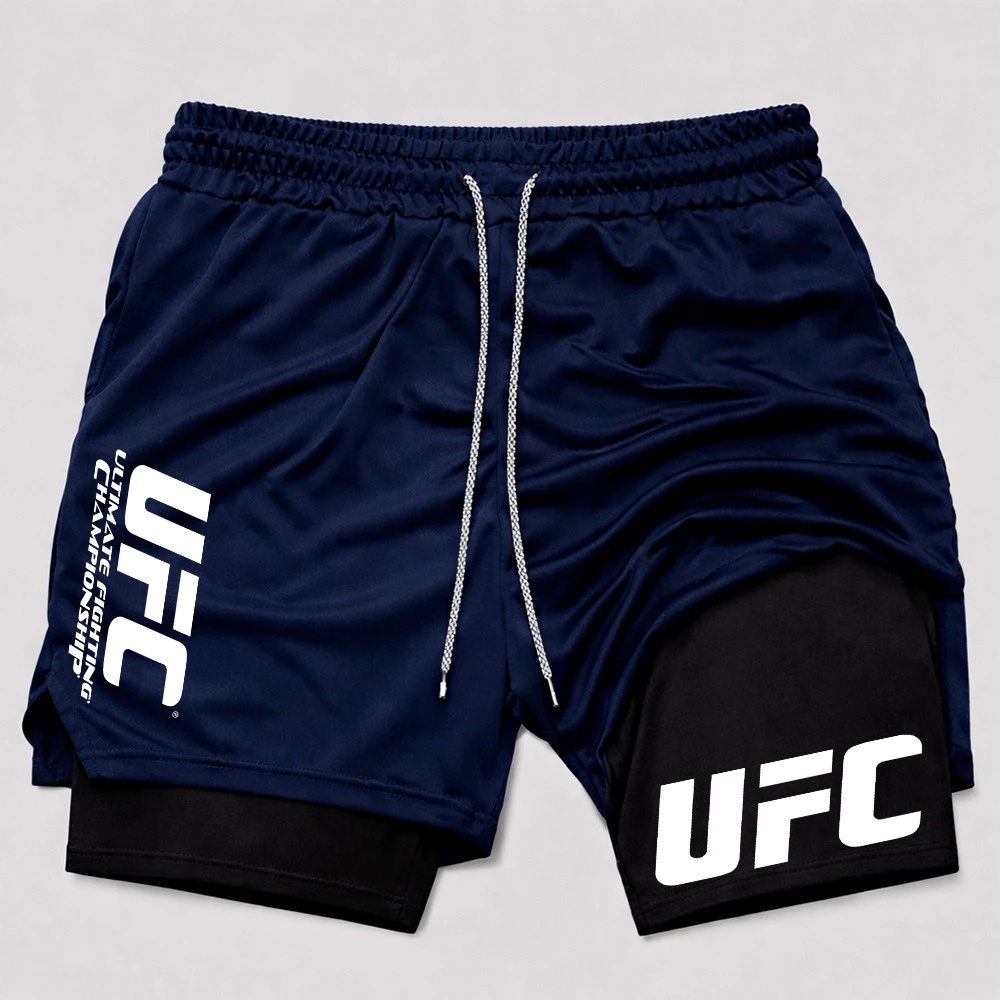 Short Bermuda 2 em 1 Compressão UFC Unissex Academia Treino MMA Luta Fitness