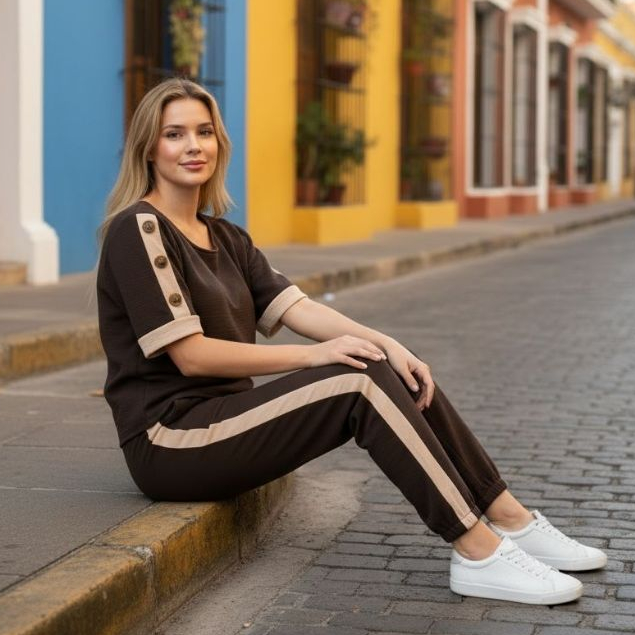 conjunto duna calça e blusa com botão na manga, conjunto verão duna