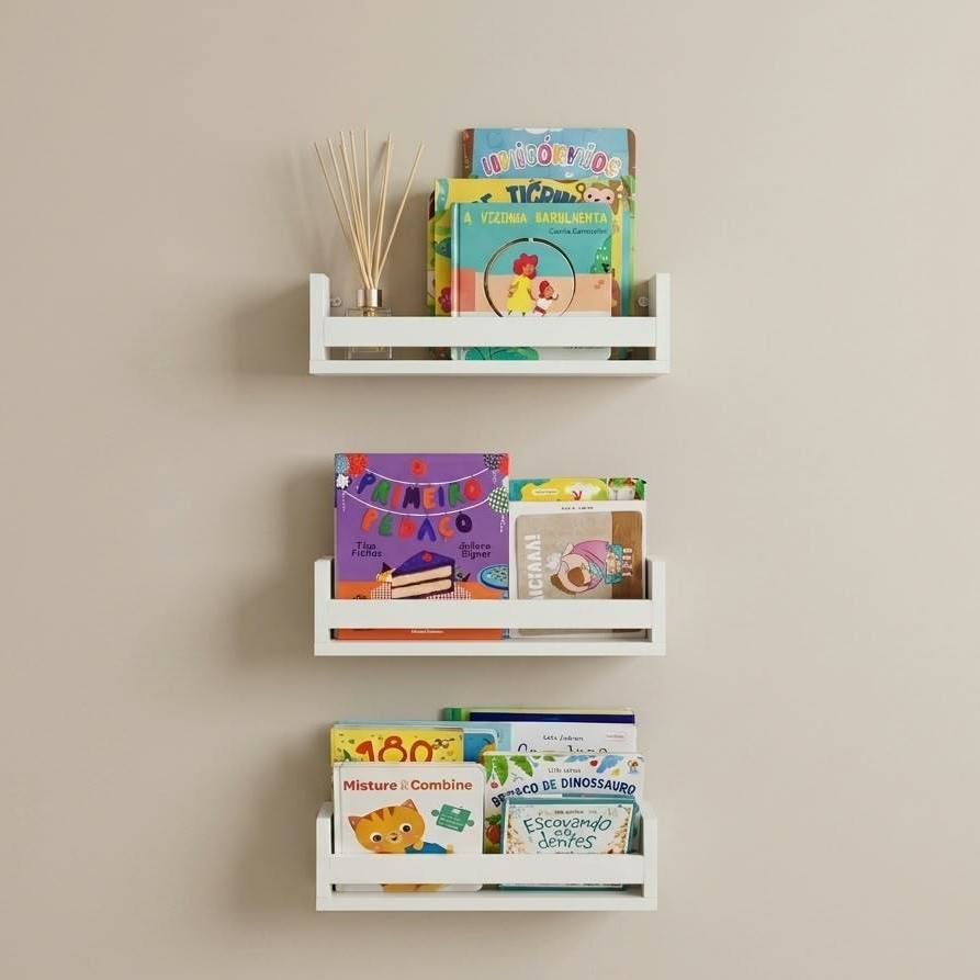 Prateleiras Para Livros Brinquedos Livreiros Ursos Sala Quarto Kit Com 3 Nichos Organizadores Em MDF