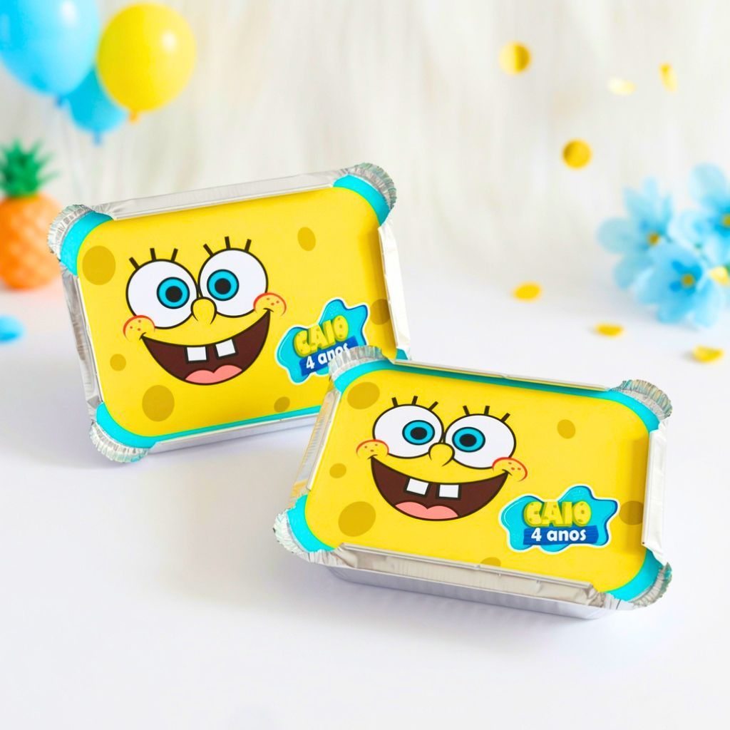 Marmita Personalizada Tema Bob Esponja Menino | Lembrancinha de Aniversário Infantil | Marmitinha Festa Bob Esponja