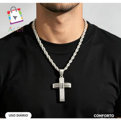 Corrente de Pingente Cruz Pai moda - Nosso Aço colar cordão masculino Inoxidável Arame Trançado de