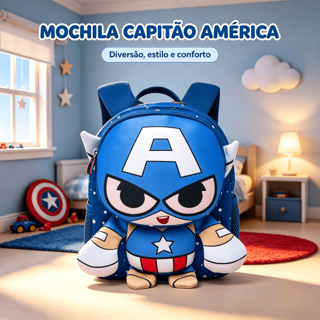 Mochila Escolar Capitão America Masculino Infantil Marvel