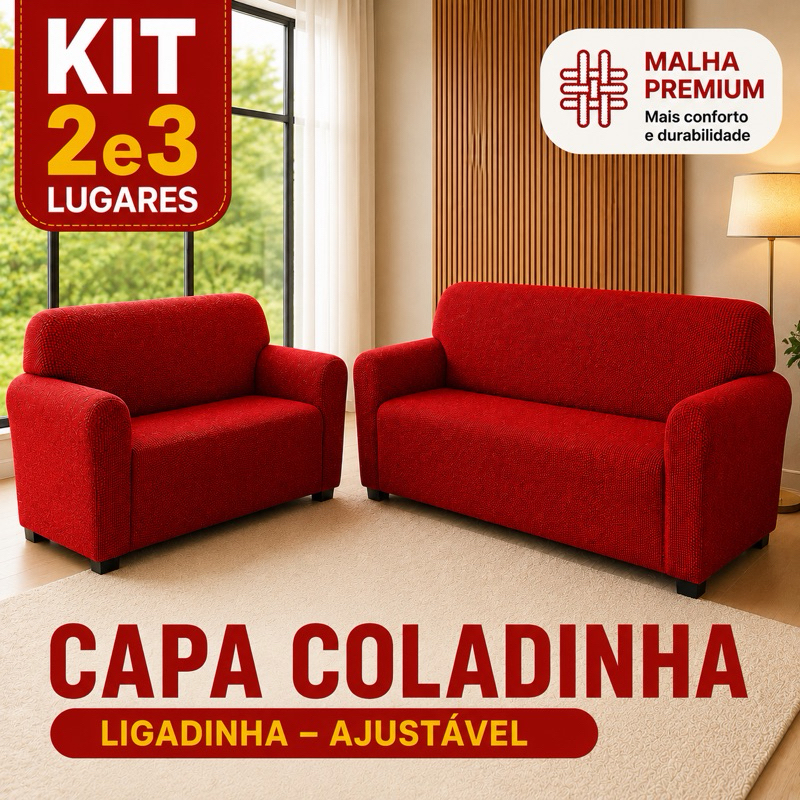 Kit Capa Forro de Sofá 2 e 3 Lugares Coladinha Ligadinha Malha 2 & 3 Lugares – 100% Poliester Grande