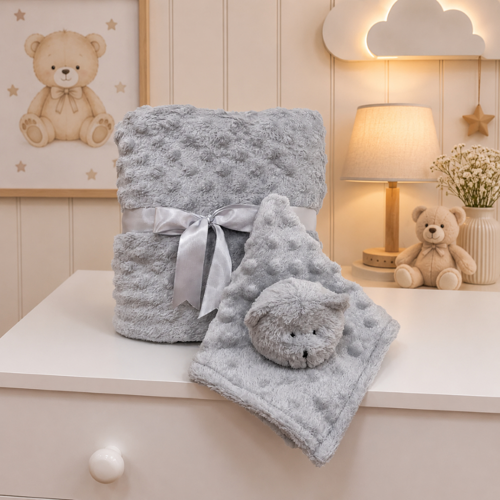 Kit Manta + Naninha Cobertor de Bebê 02 peças Ursinho Pipoquinha Antialérgico Menina Menino