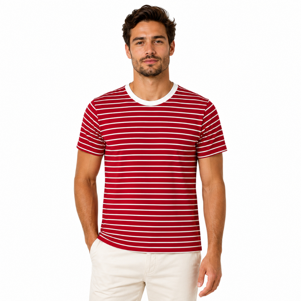 Camiseta T-Shirt Masculina Listrada Algodão com Elastano