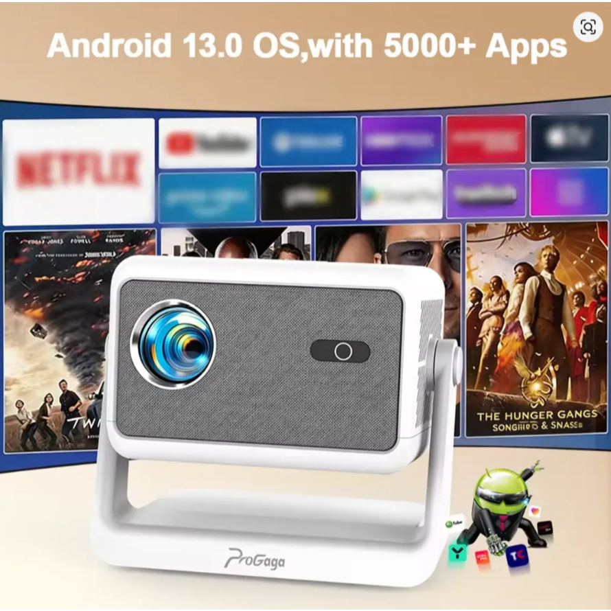 PROGAGA PG370 MAX Projetor Full HD 1080P para Filmes, Projetor WiFi Android, Smart TV, Home Theater, 700ANSI