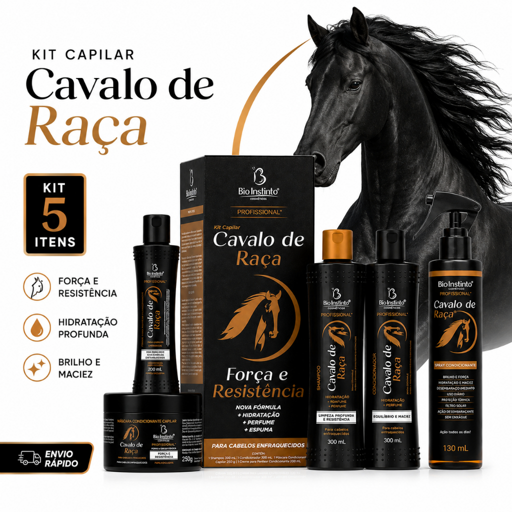 Kit shampoo e condicionador máscara de hidratação Leave In Protetor termico cabelo Antiqueda Crescimento Cavalo de Raça