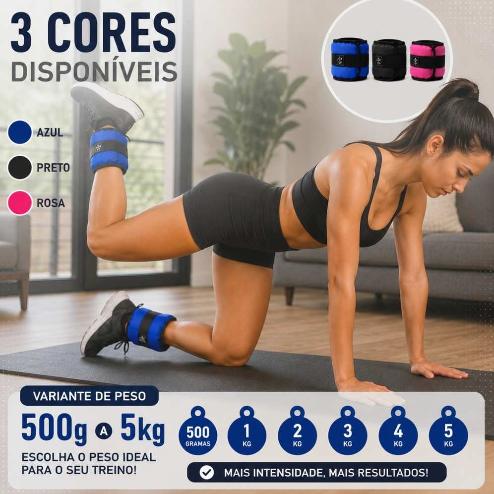 Caneleira de Peso 500g a 5kg 3 Cores Tornozeleira Academia Musculação Fitness Treino