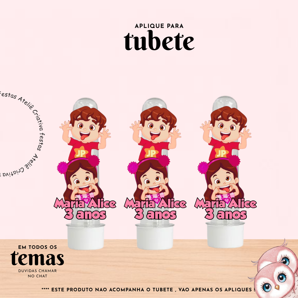 Aplique para Tubete Personalizado com nome Maria Clara e JP Lembrancinha Festa Infantil Aniversário Mimo TODOS OS TEMAS