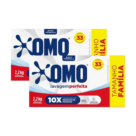 Kit 2 Lava-Roupas 2,2kg em Pó Omo Lavagem Perfeita com 4,4 kg