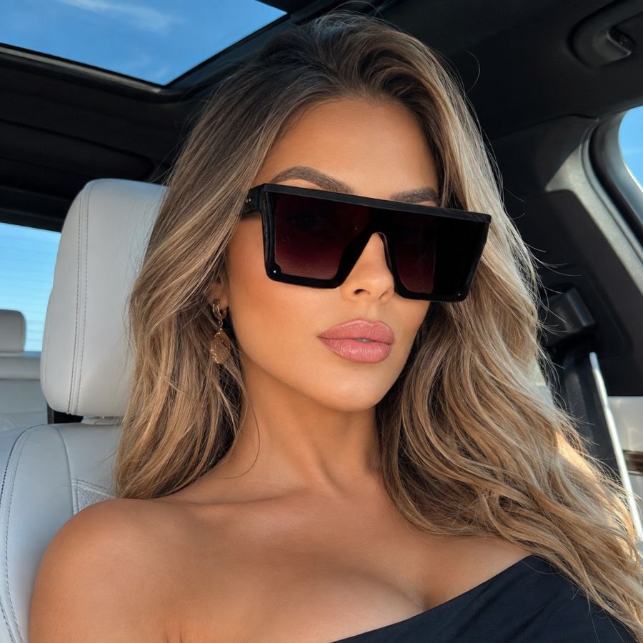 Óculos Importado Grande Quadrado De Sol Feminino Praia Verão Preto Maxi Com Proteção UV 400 Kim Kardashia Over
