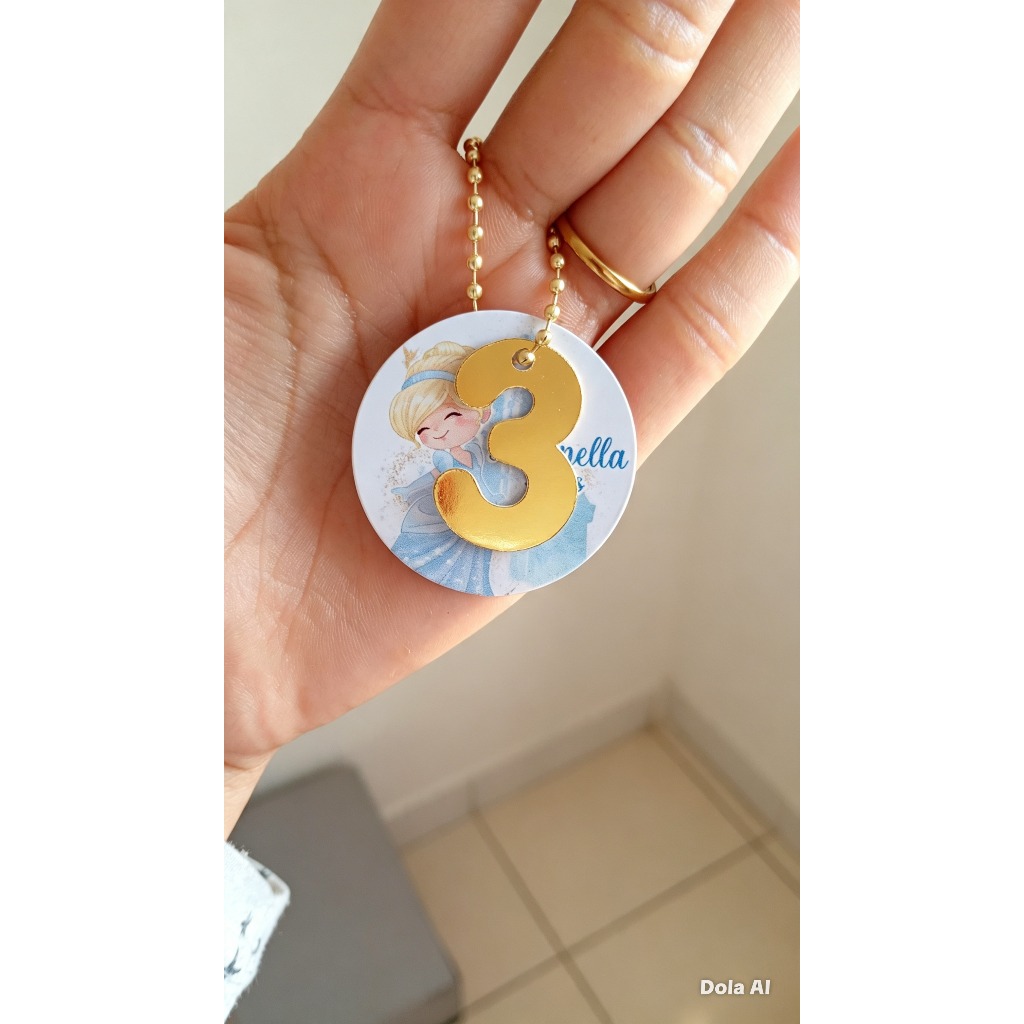 Tag com correntinha 4x4 - Lembrancinha personalizada - Cinderela Cute - Cinderela baby - Festa de aniversário