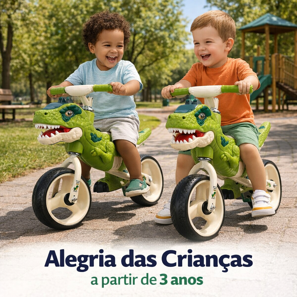 Bicicleta Bike Dino Infantil Aro 12 Sem Pedal Brinquedo Equilíbrio Criança Luzes Som Verde Menino Menina Criança