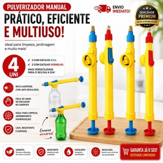 Kit 4 Pulverizador Manual Para Garrafa PET Borrifador Spray Jardim Limpeza Plantas Carro
