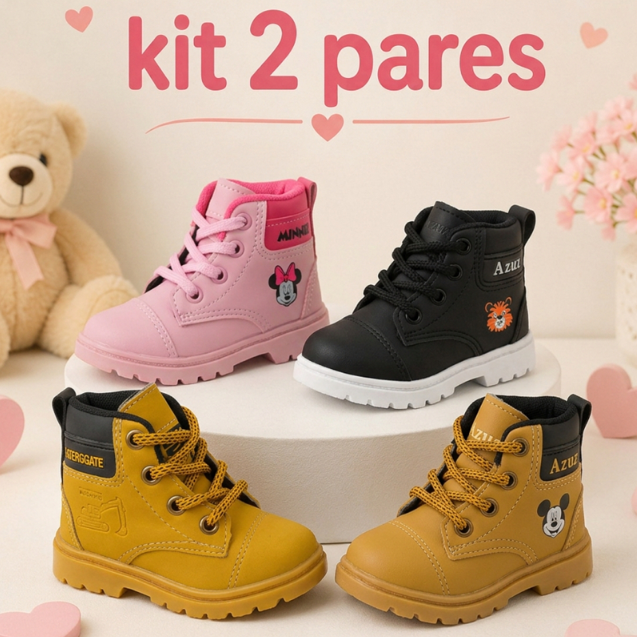 Kit 2 Pares Botinha Infantil Baby Conforto e Durabilidade para Meninos e Meninas Promoção
