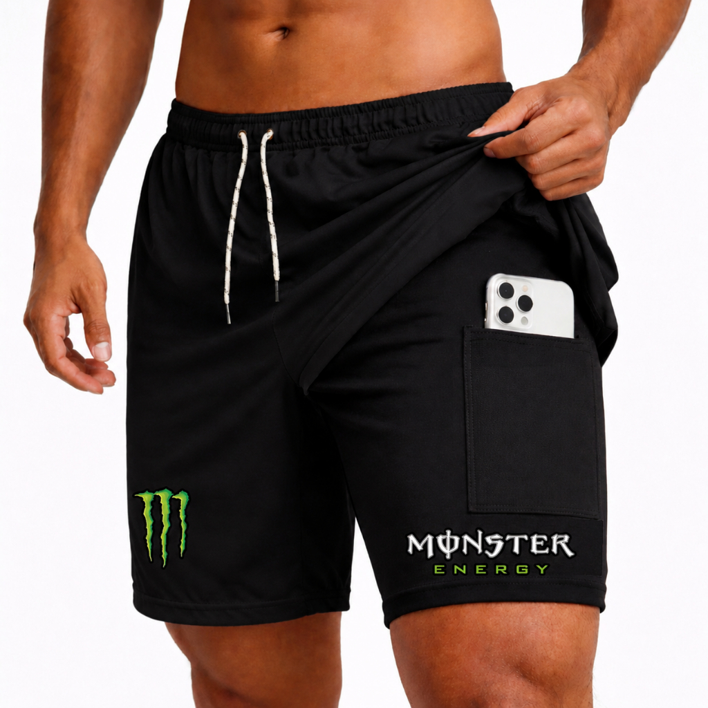 Bermuda Masculina Short 2 em 1 MONSTER Dry Fit com Compressão e Elastano para Academia Corrida Treino Luta Bike Crossfit