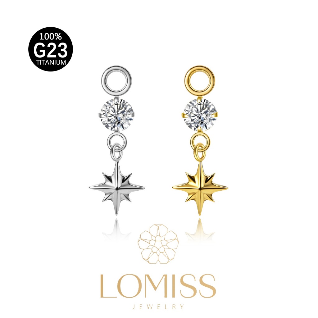 LOMISS Pingente Para Piercing 100% Titânio Starburst CZ North Star Charm Pendant Para Brincos De Abraço De Argola