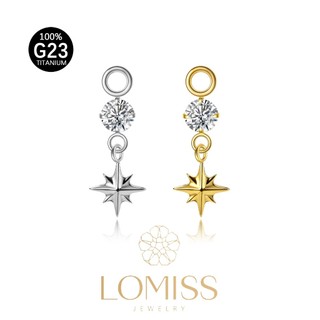 LOMISS Pingente Para Piercing 100% Titânio Starburst CZ North Star Charm Pendant Para Brincos De Abraço De Argola