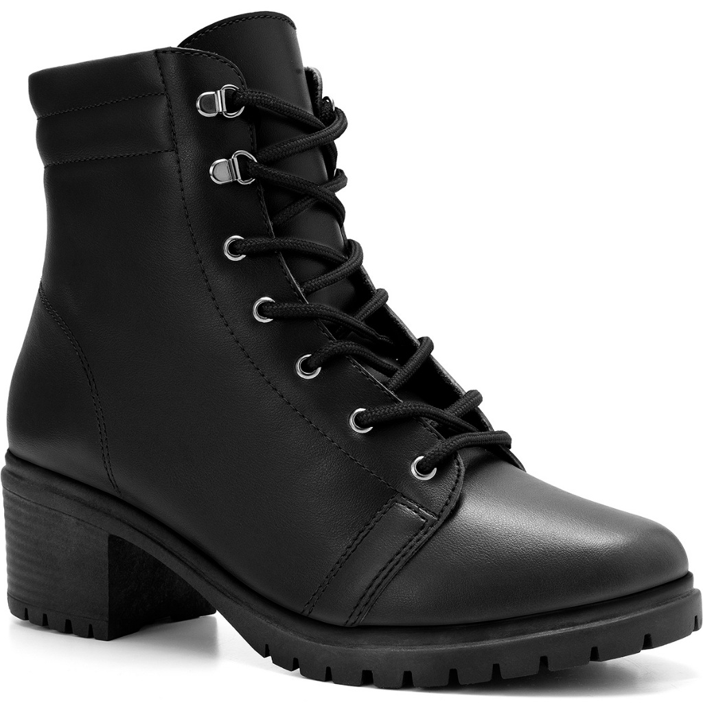 Coturno Feminino Lumiss Tratorado Cano Curto Salto Baixo Grosso Confortável Sapato Blogueira Fashion Macio Casual