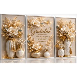 Kit De Quadros 3 Peças Decorativos Para Sala Vasos Luxo Brilhantes Modernos Gratidão a De…