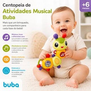 Brinquedo Musical Infantil Centopeia Buba Articulada Luz Som Chocalho Mordedor Bebê 6m Educativo Sensorial