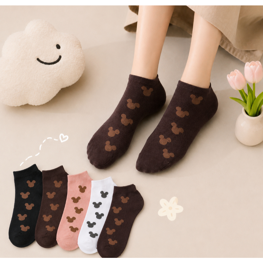 Kit 5 pares de meias de algodão femininas fofas tamanhos 35-41