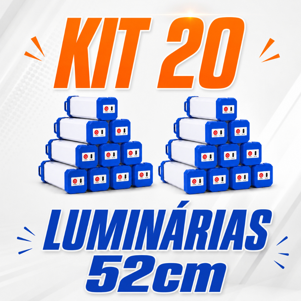 Kit 20 Luzes de Emergência LED 60W USB Magnéticas Recarregáveis 52 cm para Residências e Oficinas em Aventuras e Trilhas