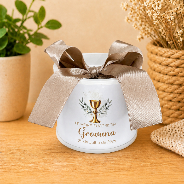 Kit Mini Tubolata Primeira Eucaristia personalizadas I Lembrancinha | aniversário | 5x6 Tampa de Plástico branca