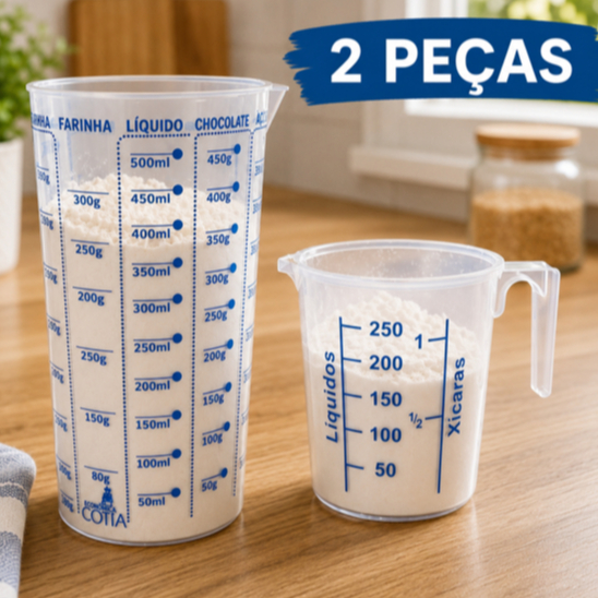 Kit Copo Medidor 500 Jarra medidora 250 ml Dosador Cozinha Alimentos Receitas Líquidos