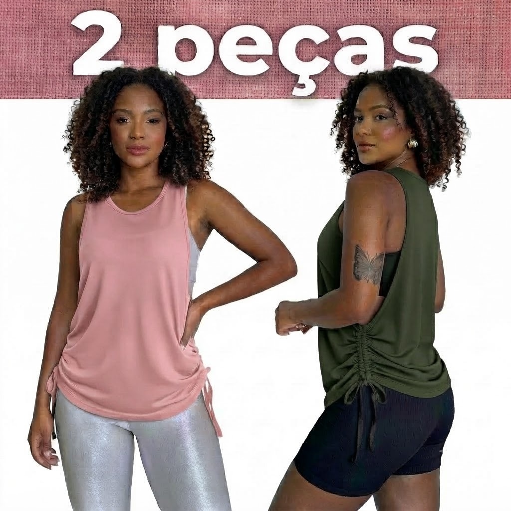 2 Blusas Dry Fit Feminina Fitness Decote Lateral Tapa Bumbum Top Regata Treino Academia