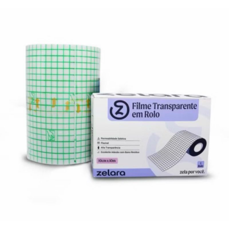 Curativo filme rolo transparente 10cmx1metro Zelara