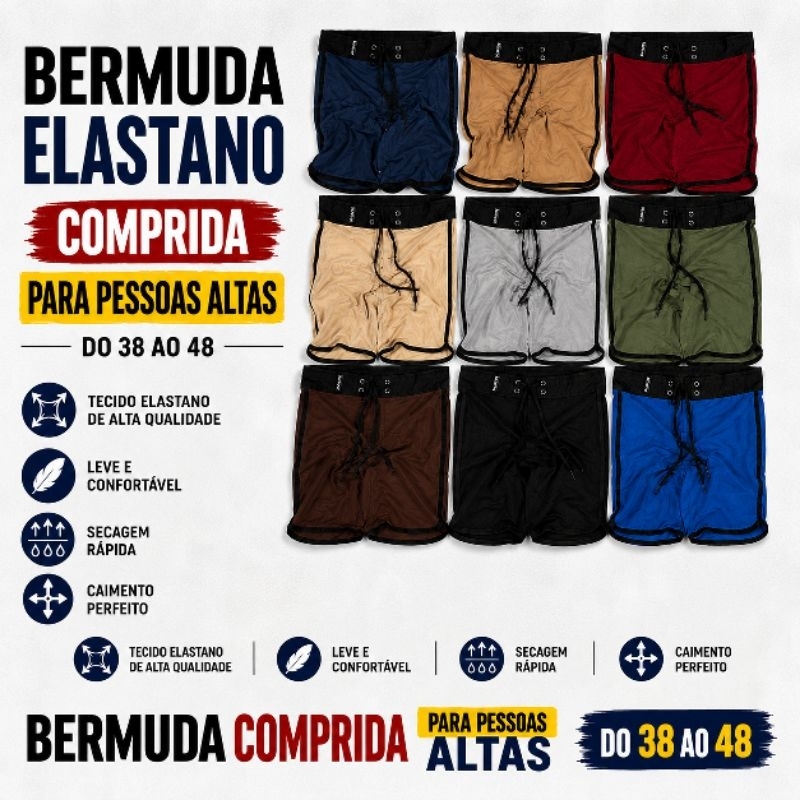 BERMUDA TACTEL COM ELASTANO MASCULINA LISA/8 CORES/TREINO/COMPETIÇÃO/PRAIA/ENVIO IMEDIATO