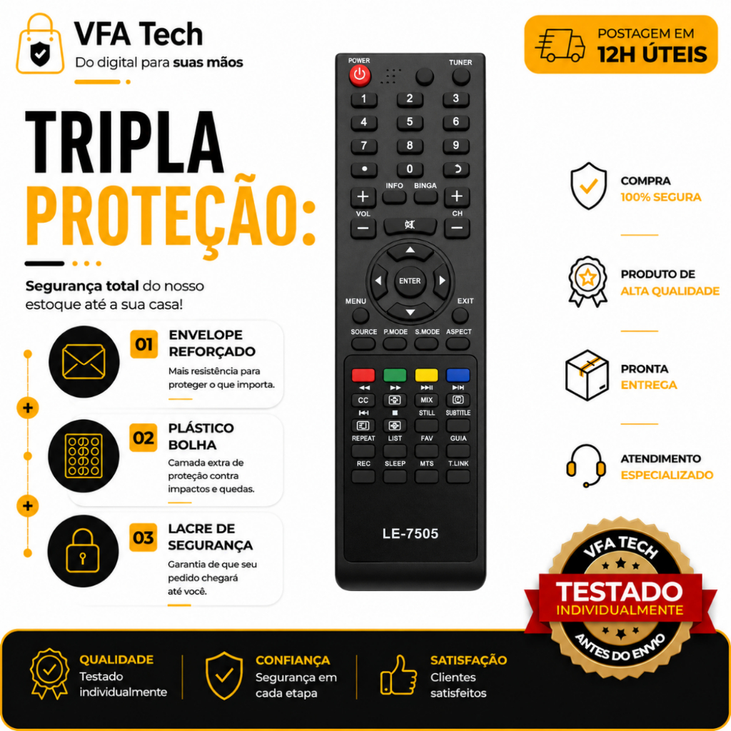 Controle Remoto Compatível Philco Smart TV | LE-7505 | Alta Qualidade | Testado | Envio em 12h úteis