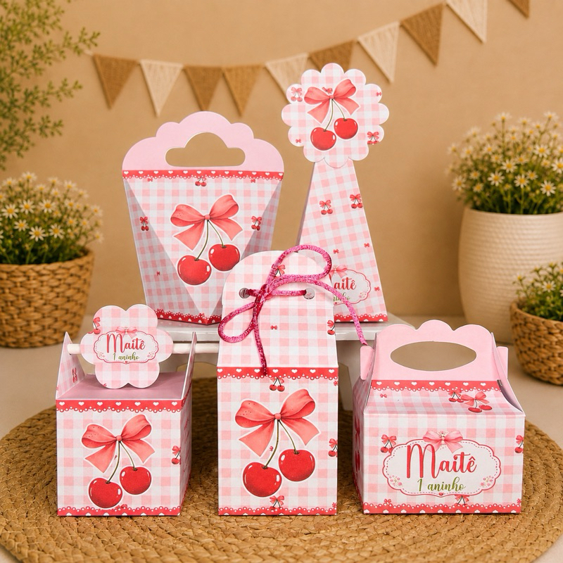 Kit Caixinhas CEREJINHA ROSA Personalizadas Lembrancinhas Para Festa  INFANTIL