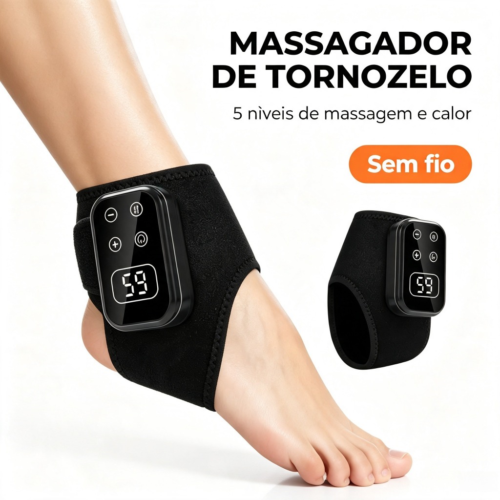 Massajador de Tornozelo Sem Fio 5 Níveis de Massagem e Calor Alívio de Dor Articular 2000mAh