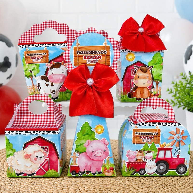 Kit Caixinhas Personalizadas Fazendinha Festa Infantil Aniversário Lembrancinha Mimos Decoração
