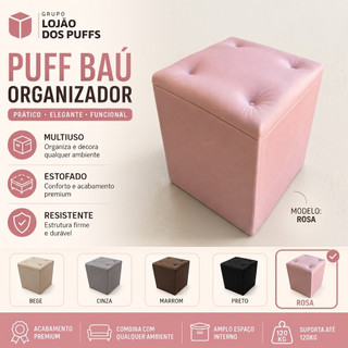 PUFF BAÚ SUEDE ORGANIZADOR PORTA OBJETOS ROUPAS SAPATOS BRINQUEDOS CASA QUARTO PENTEADEIRA ESTOFADO.