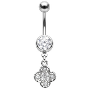 Piercing de Umbigo Trevo Cravejado Zircônia Pingente Premium em Aço Cirúrgico 316L