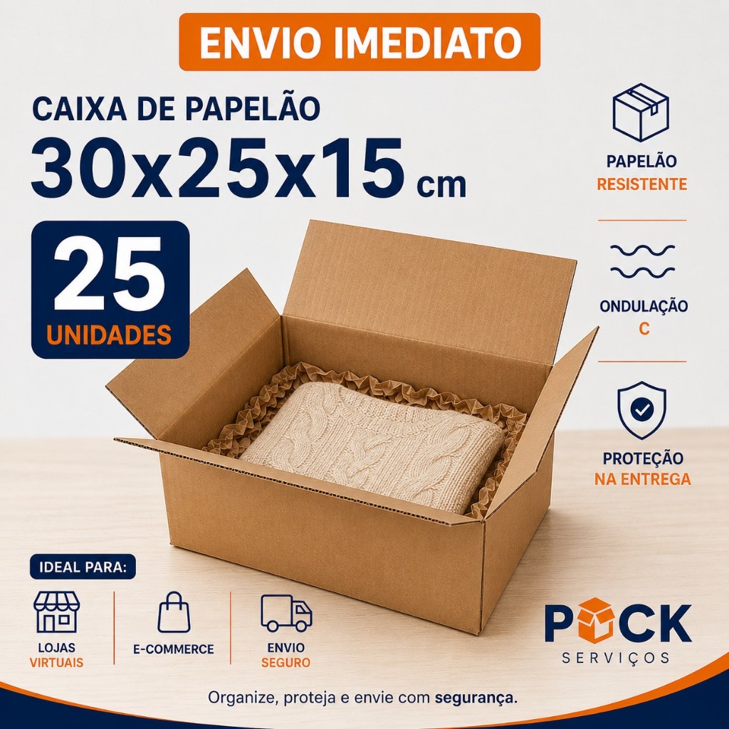 25 Caixas De Papelão Mercado Envios P 30x25x15 cm