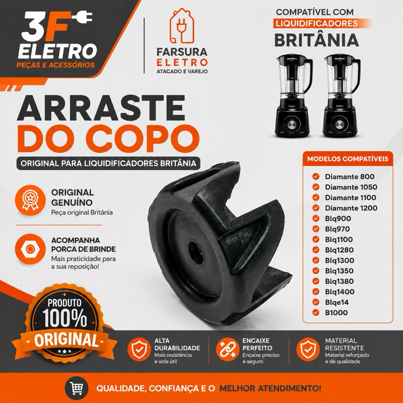 2 Arraste do Copo Para Liquidificador Britania BLQE01A BLQE14A BLQ1280 BLQ1350 e Diamante Original Genuíno — imagem 2 de 2