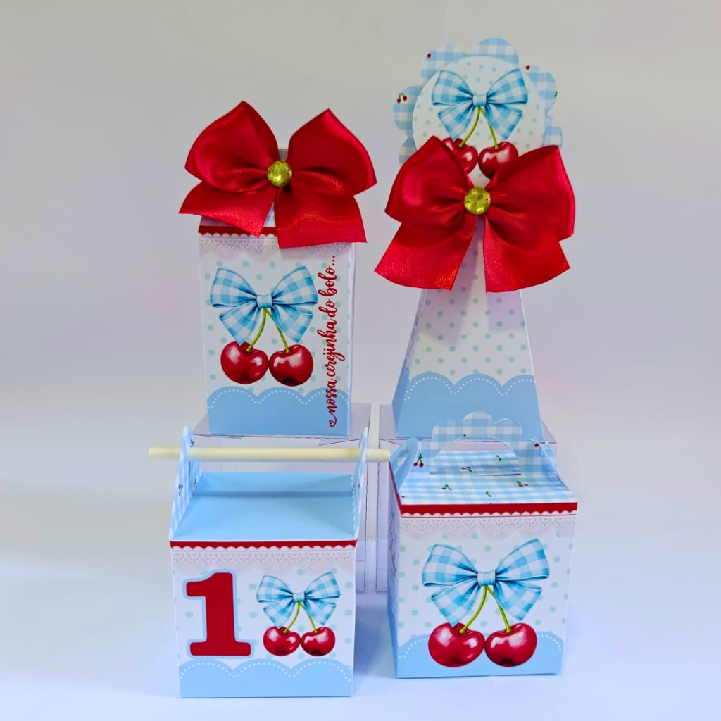 Kit Festa Cerejinha Azul Personalizado | Caixinhas Personalizadas | Lembrancinhas de Aniversário Infantil