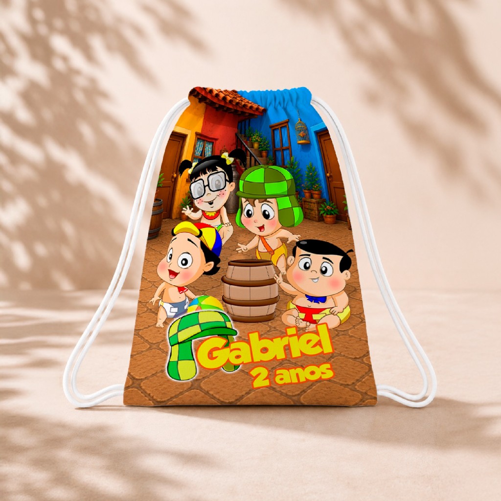 10 Mochila Personalizada Infantil 18x26 Sacolinhas Surpresa Festa Aniversário Lembrancinha Chaves M2