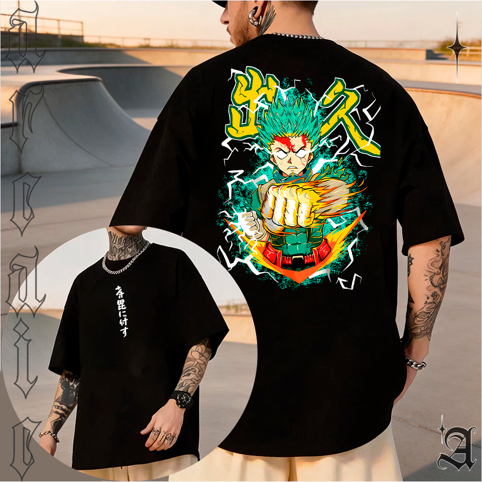 Camiseta Oversized My Hero Academia Anime Masculina Algodão Estampa Boku no Hero Academia Manga Cosplay Geek Nerd Deku