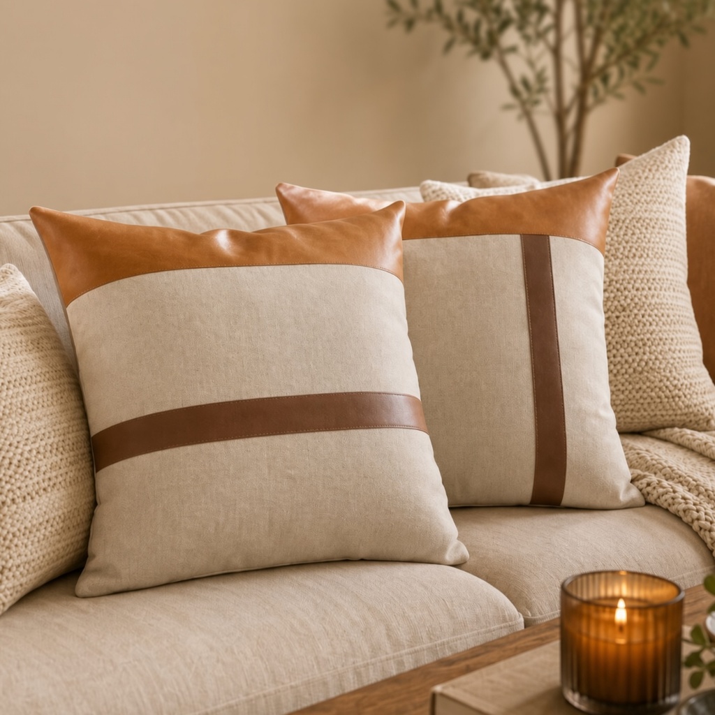 Kit 2 capas almofada linho couro marrom e caramelo decorativo casa sofa cama poltrona 45x45cm