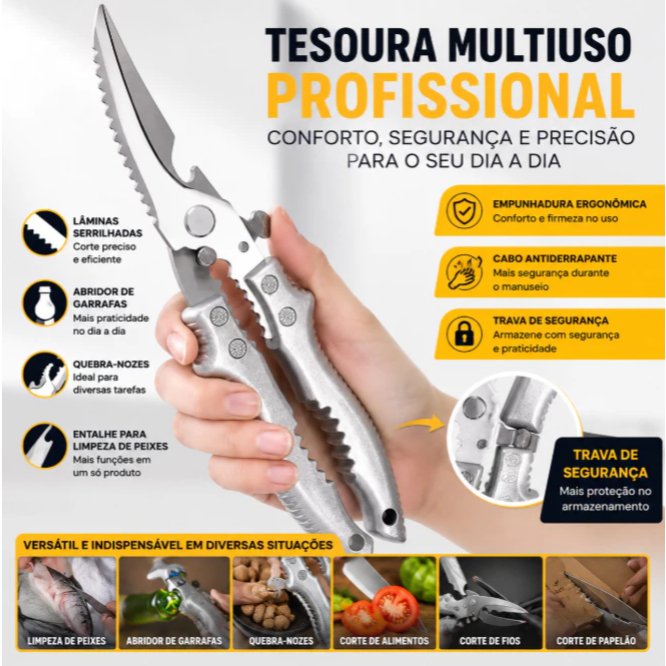 Tesoura Multifuncional Para Corte Alimentos Legumes Peixes Frangos Verdura Aço Inoxidável Utensílios